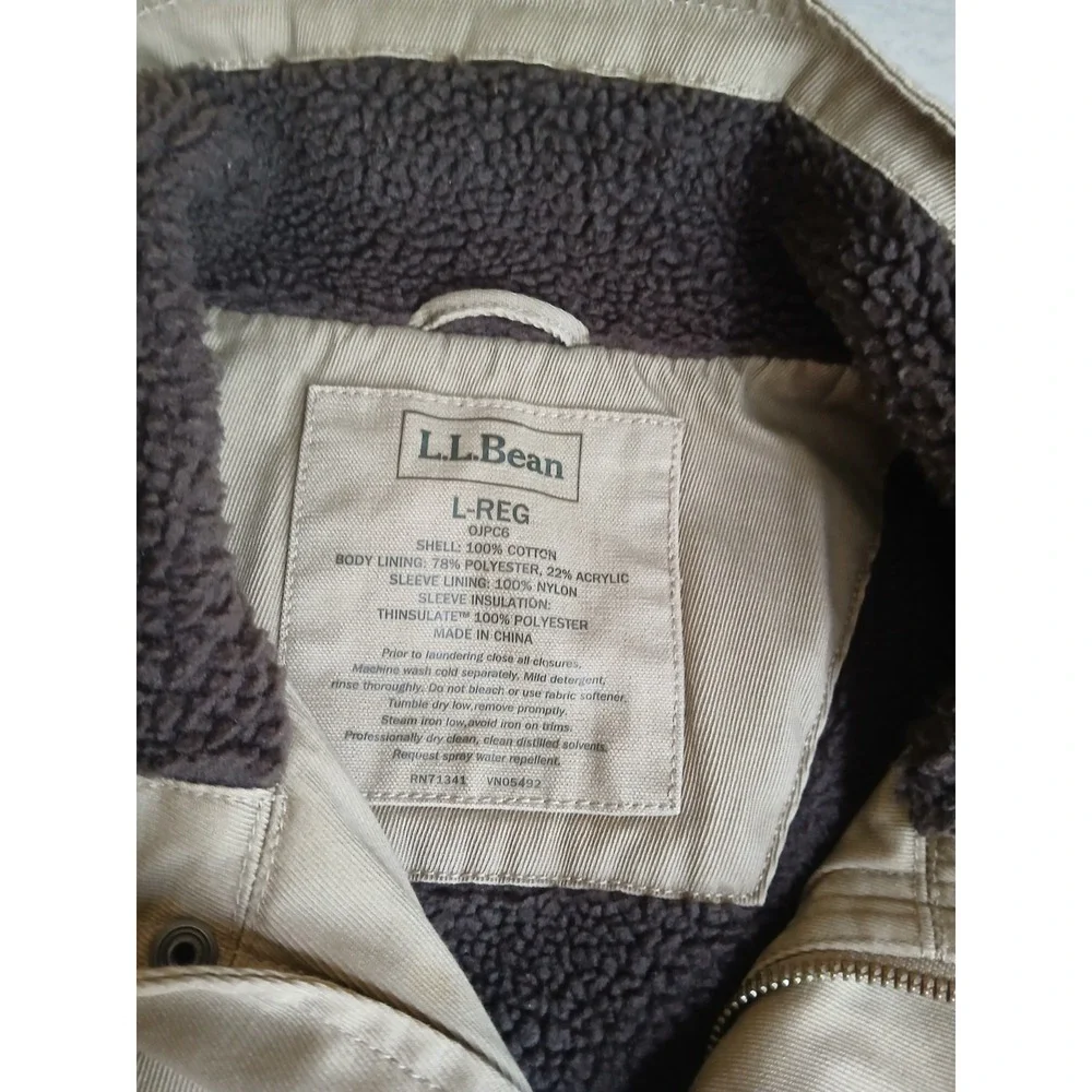 LL Bean Jacket Mens Large Field Utility Canvas Military Fleece Lined Work Barn